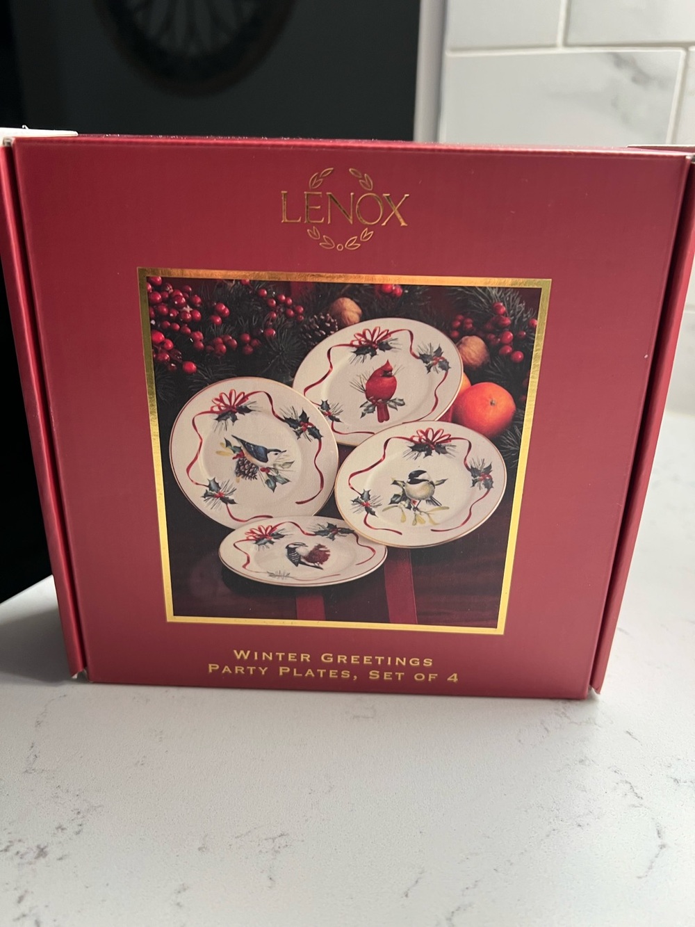 Lenox Winter Greetings Party Plates, Set Of 4, with Bird Design, in original box